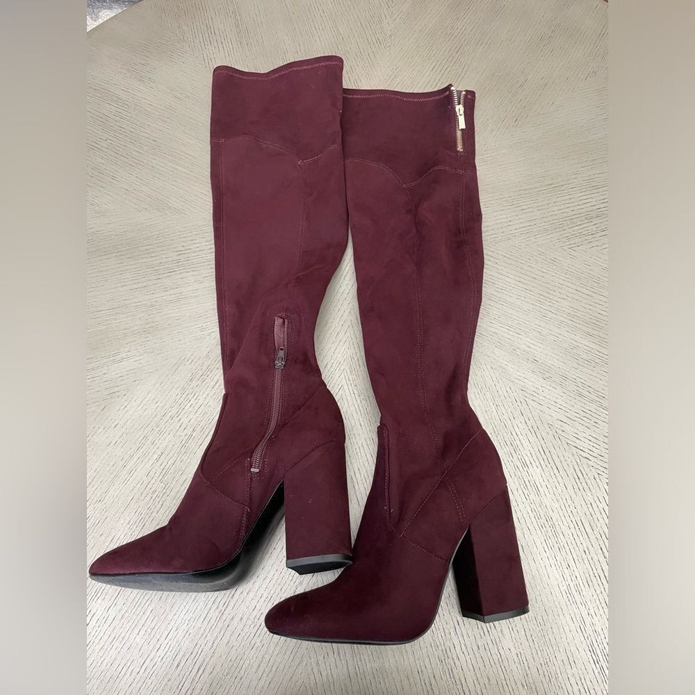Ivanka Trump Rylee Rear Zip Over The Knee Boots, Dark Red size 7.5